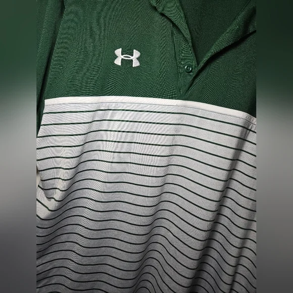 Under Armour Polo Shirt Mens XL Loose Fit Heatgear Performance Golf Green Stripe - Picture 3 of 5